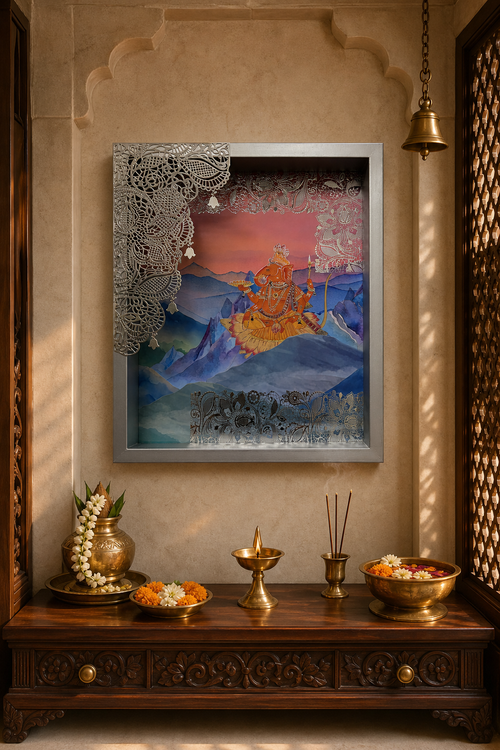 Contemporary Ganesh Ji with Silver Jaali