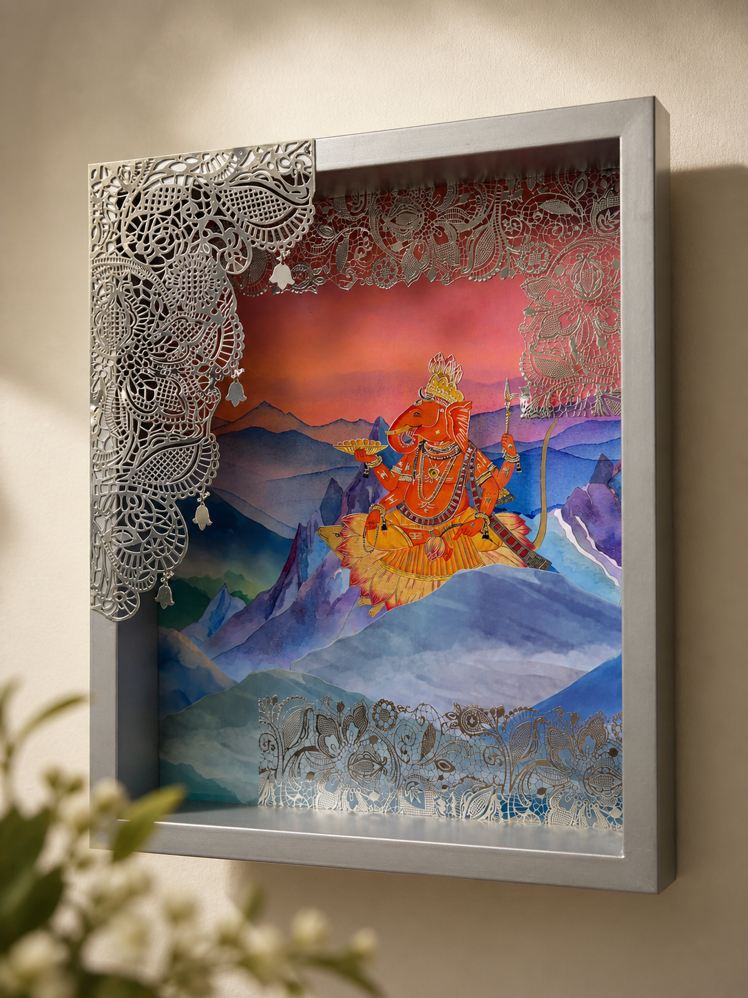 Contemporary Ganesh Ji with Silver Jaali